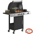 Gasgrill 10,5 KW 3+1 Brenner BBQ Grillwagen Edelstahl inkl Seitenbrenner Flaschenöffner Thermometer Gusseisen-Grillrost