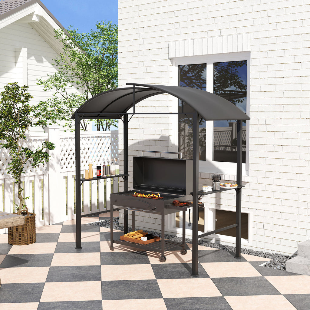 Grillpavillon, 2 Seitenablagen, Haken, Stahlrahmen, 1,1 x 2,3m, Dunkelgrau