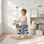 Schaukelpferd, Kinder Schaukeltier mit Haltegriffen Rückenlehne im Ponyform für Kinder von 1,5–3 Jahren Schwarz+Weiß