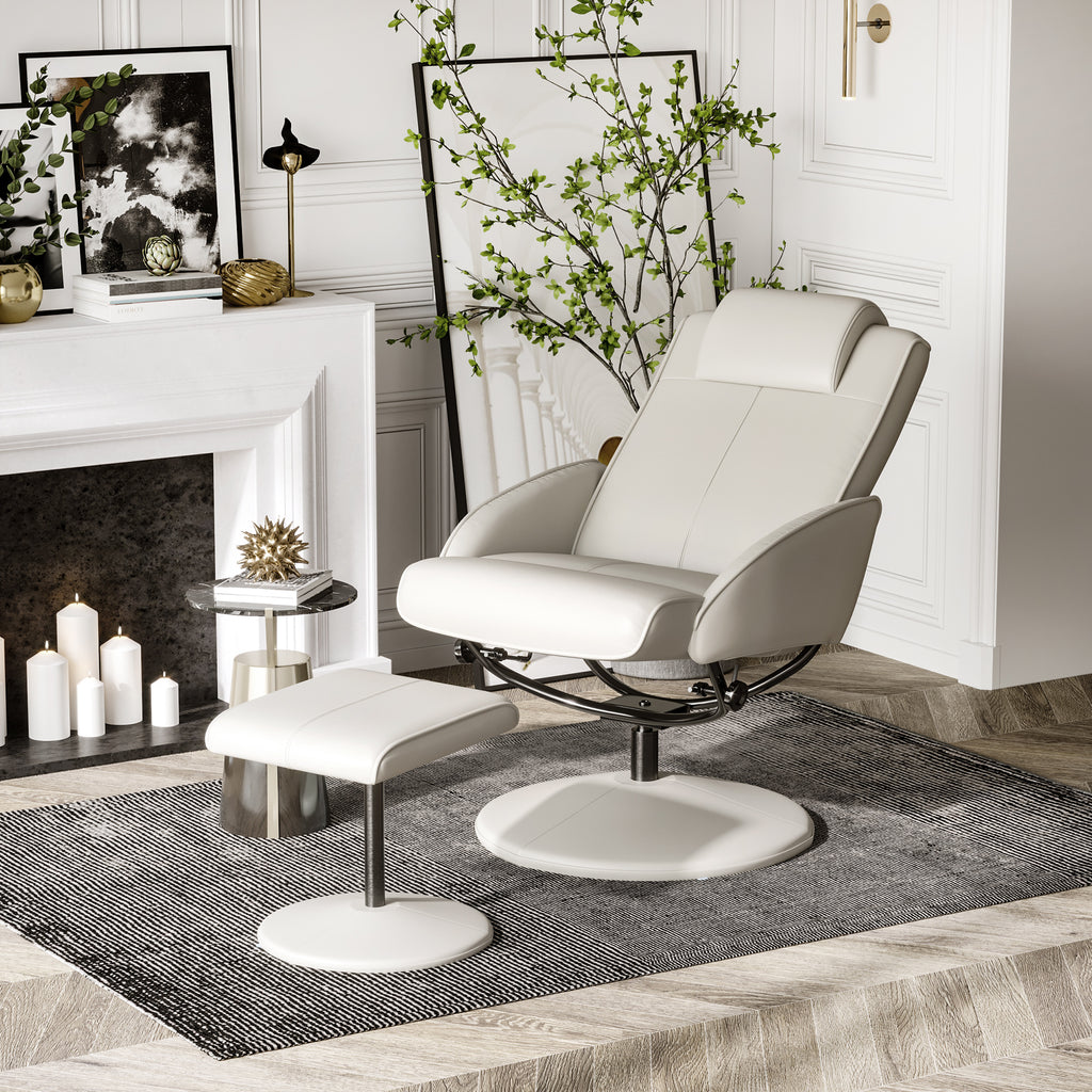 Relaxsessel mit Hocker, 360°drehbarer Fernsehsessel mit Liegefunktion, TV Sessel, Kunstleder, Lesesessel für Wohnzimmer, Schlafzimmer, Grau