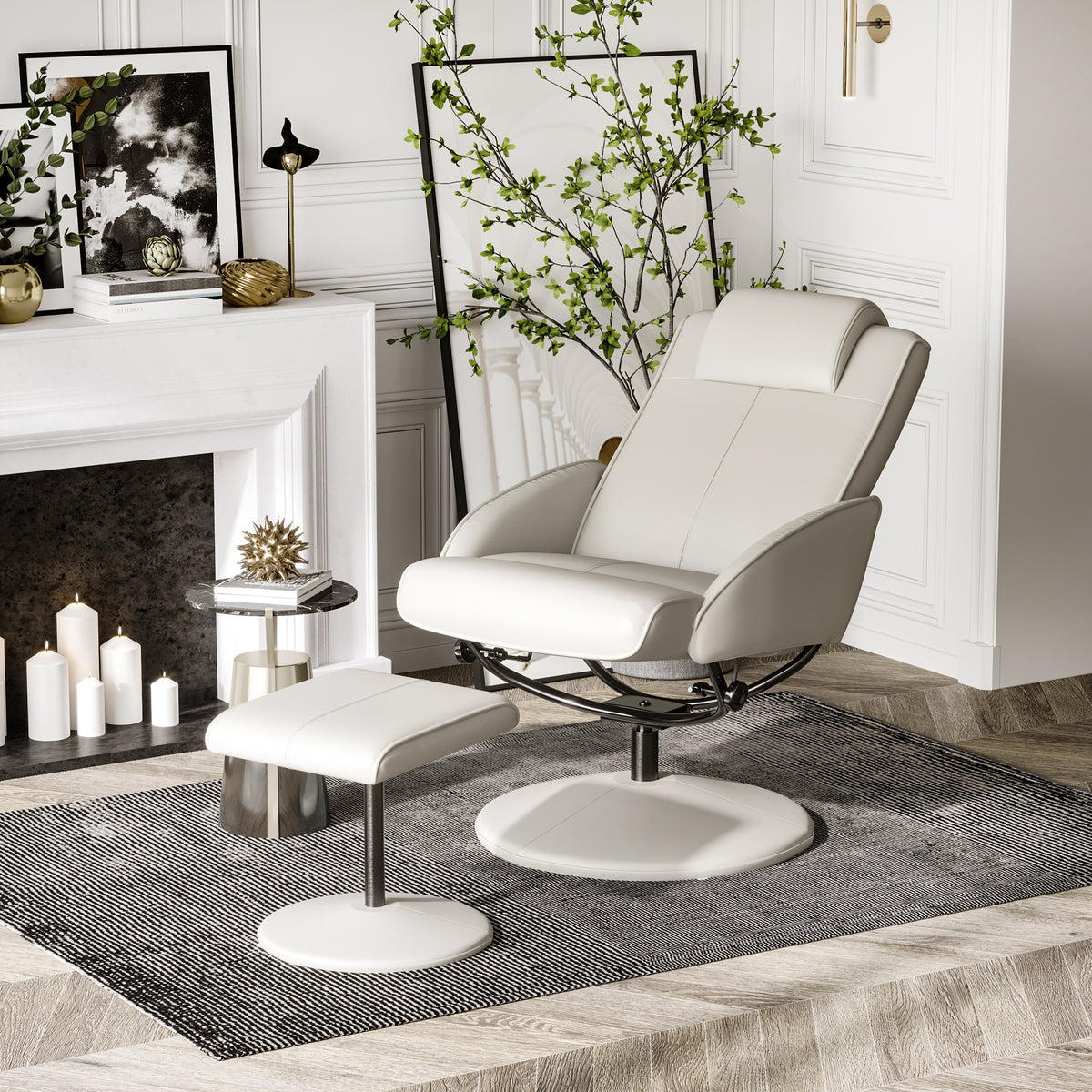 Relaxsessel mit Hocker, 360°drehbarer Fernsehsessel mit Liegefunktion, TV Sessel, Kunstleder, Lesesessel für Wohnzimmer, Schlafzimmer, Grau