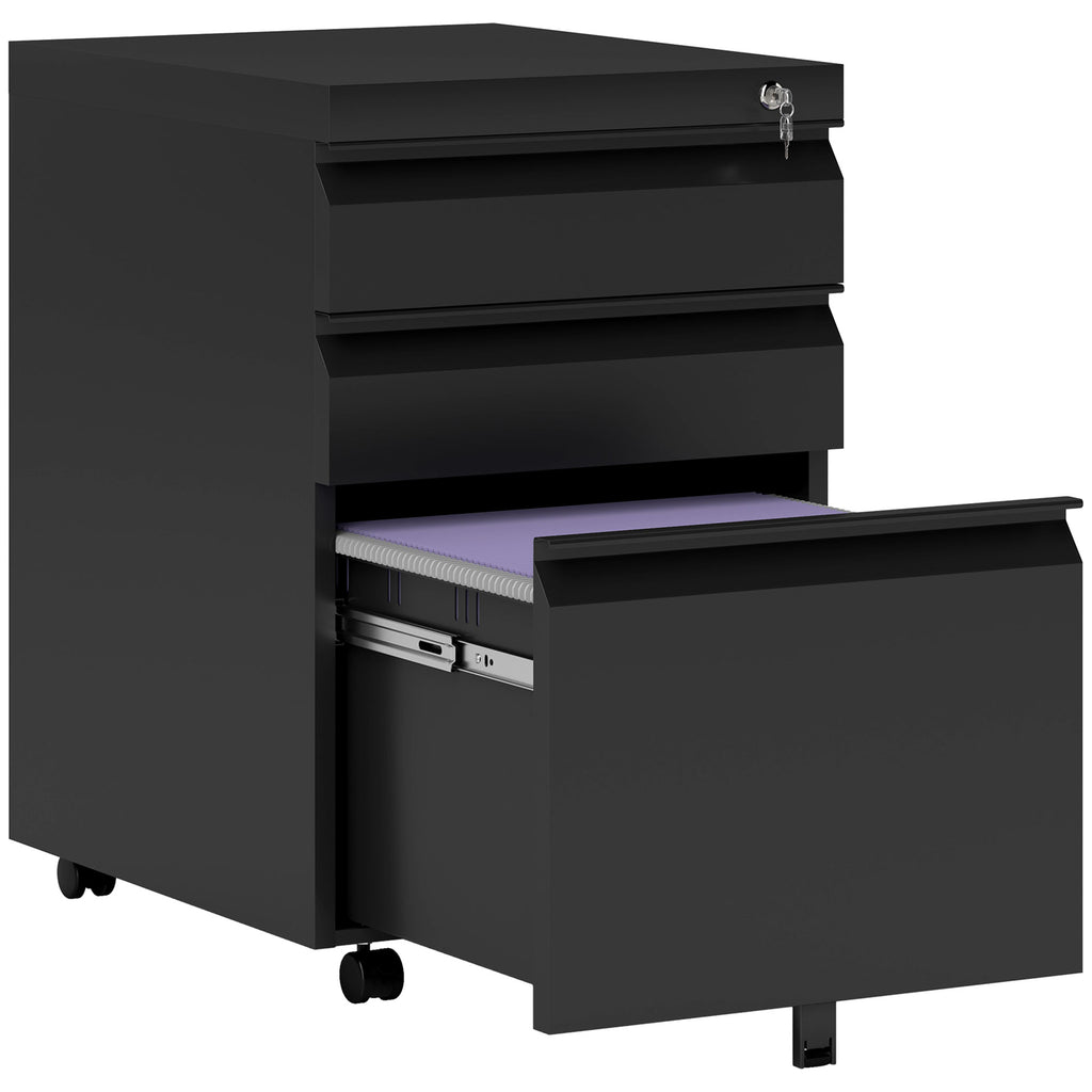3 Drawer Filling Cabinet, Mobile Metal File Cabinet with Anti-tilt Design for Letter, A4, Legal Size, Black