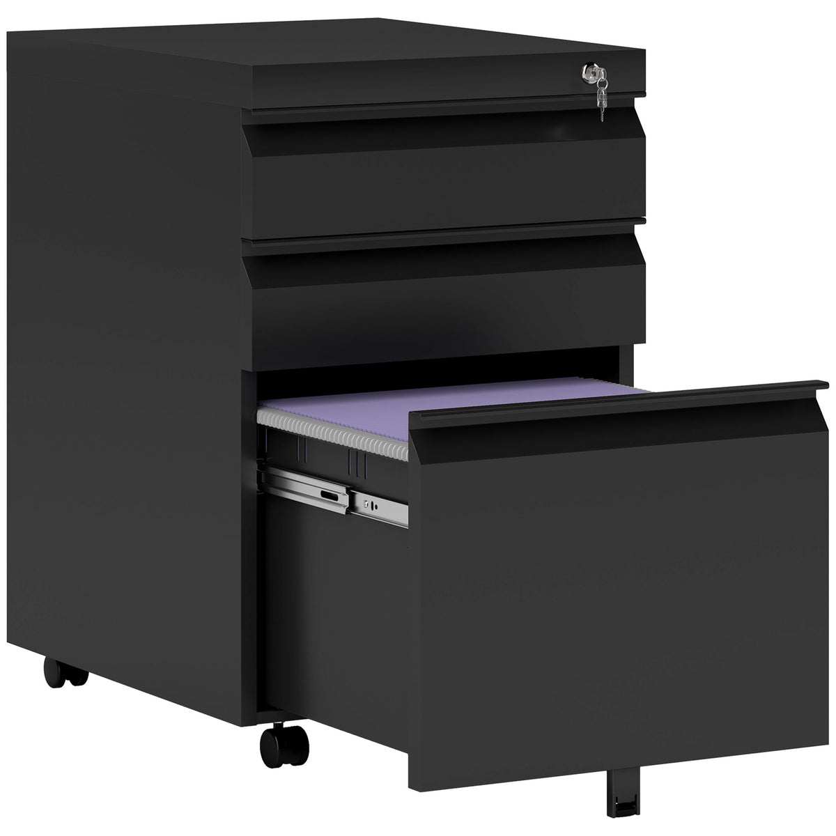 3 Drawer Filling Cabinet, Mobile Metal File Cabinet with Anti-tilt Design for Letter, A4, Legal Size, Black