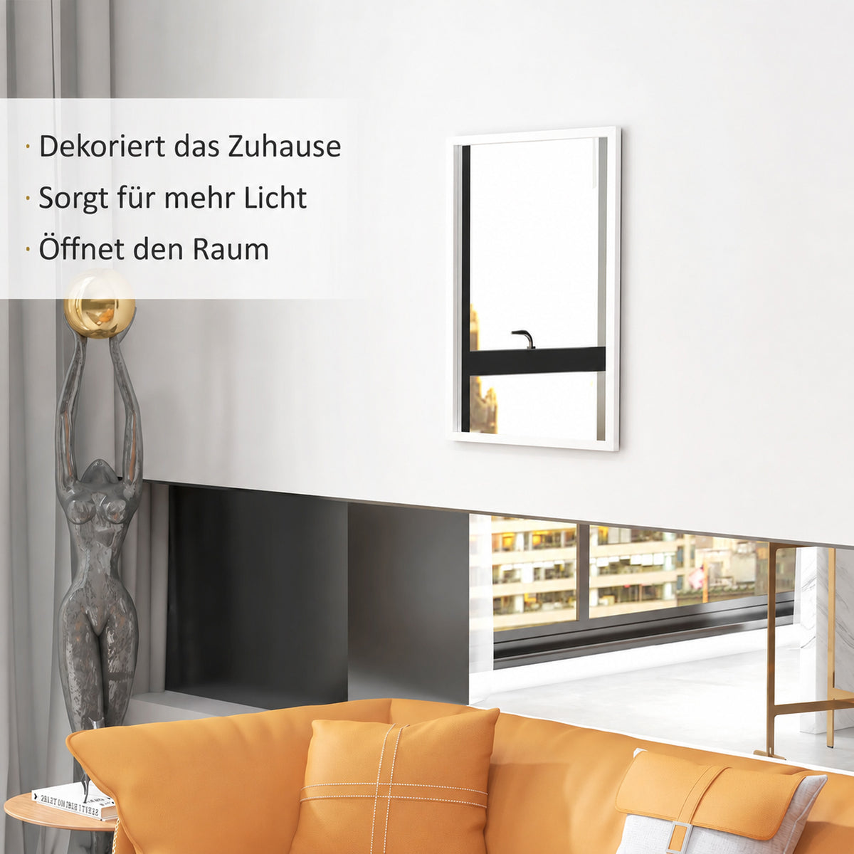 Wandspiegel, 60 x 80 cm, Dekorativer Hängespiegel, einfache Montage, inkl. Schrauben