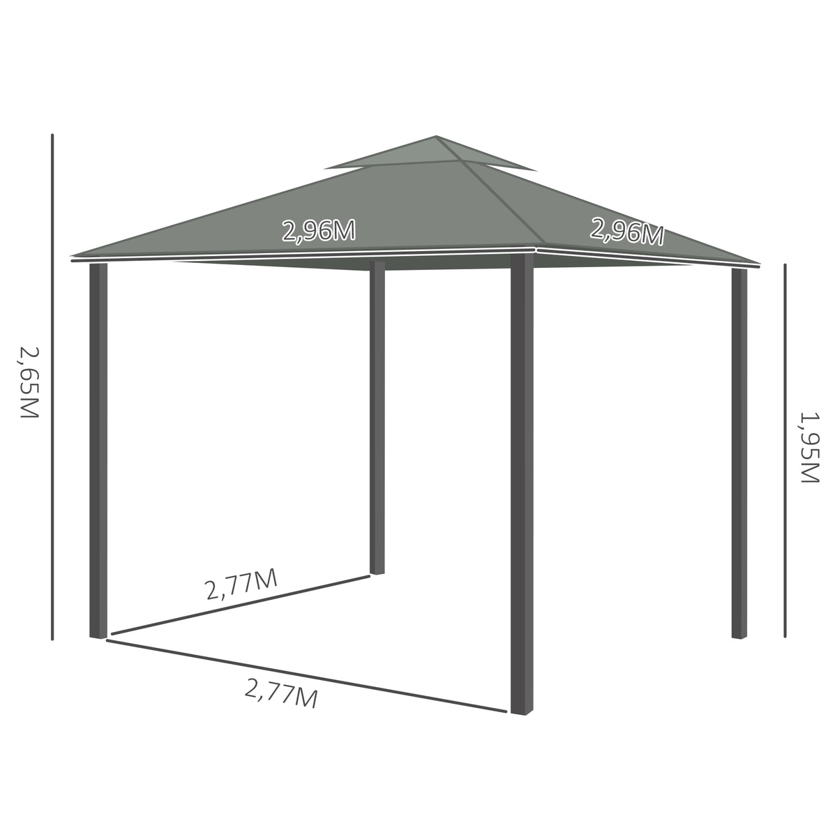 3 x 3(m) Patio Gazebo Canopy Garden Pavilion Tent Shelter Marquee with 2 Tier Water Repellent Roof, Mosquito Netting and Curtains, Aluminium Frame, Dark Grey