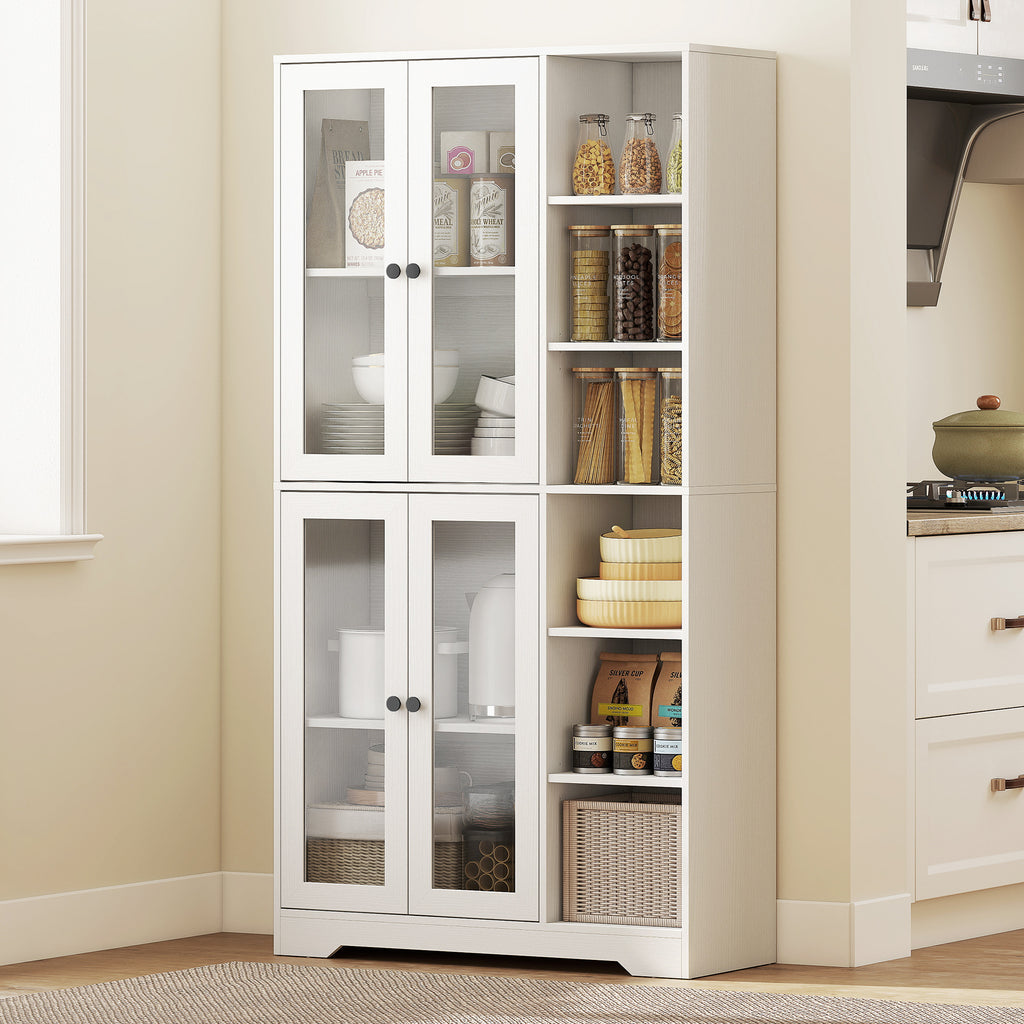 K¨¹chenschrank mit Glast¨¹ren, Regale, offene Ablagen, 172 cm gro?, MDF, Wei?