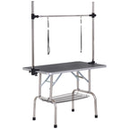 42" Dog Grooming Table, Adjustable Pet Cat Drying Beauty Table with 2 Loops Storage Basket, Rubber Top, Black