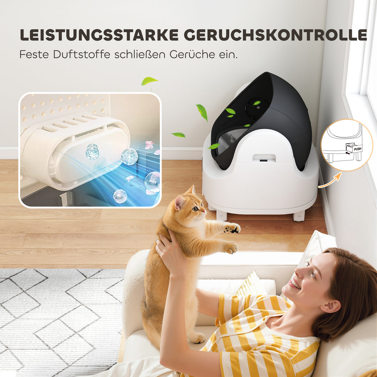 Selbstreinigende Katzentoilette, 42,7L Katzenklo für Katzen 1-5 kg