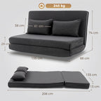 Bodenstuhl mit Rückenlehne, Cord-Klappsofa als Gästebett, Verstellbare Rückenlehne, Breiter Sitz, Dunkelgrau