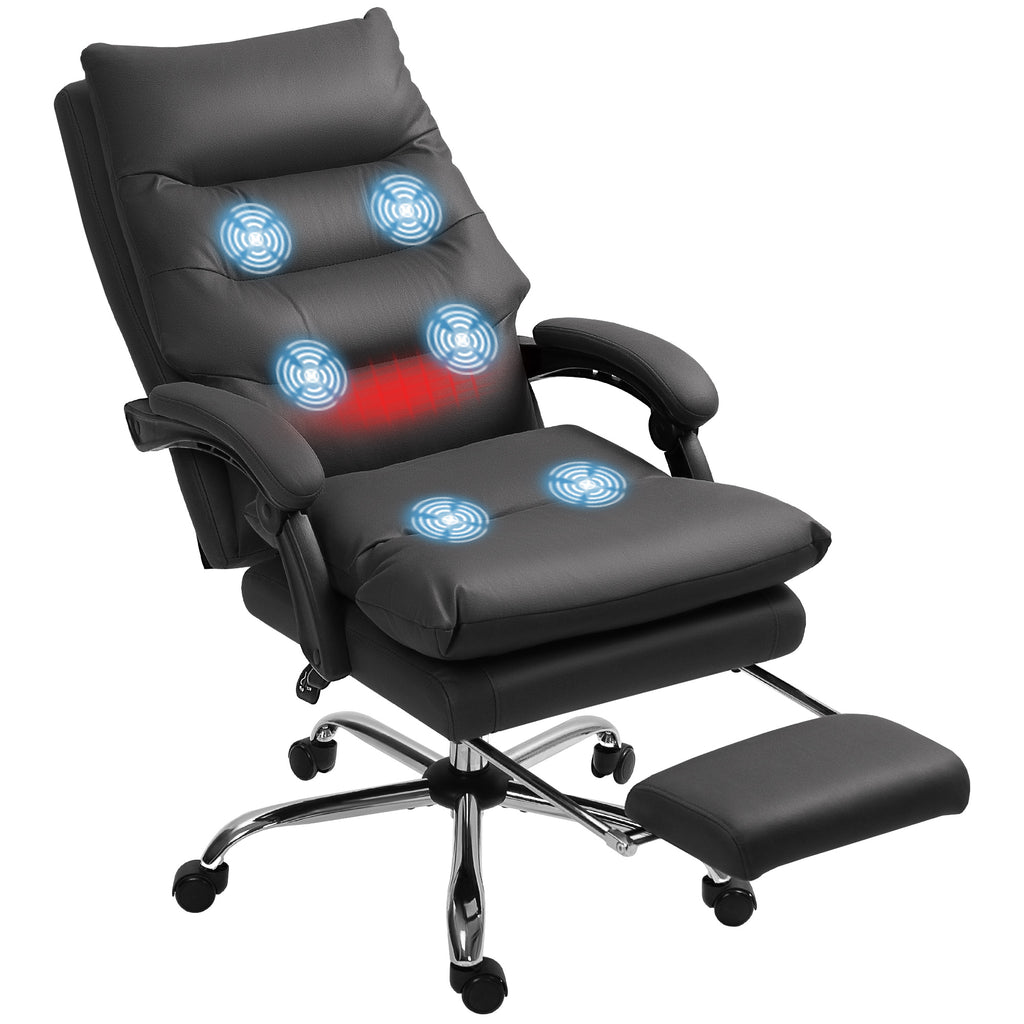 B¨¹rostuhl mit Massagefunktion, beheizbar, neigbar, Kunstleder, 65x72x109-117cm, Schwarz