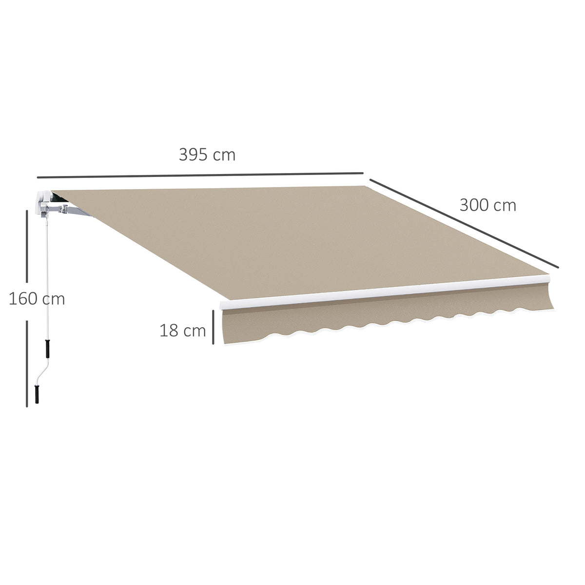 Gelenkarmmarkise Verstellbare Klemmmarkise Terrassenmarkise 3,95 x 3m Sonnenschutz mit Kurbel, Balkonmarkise, Beige