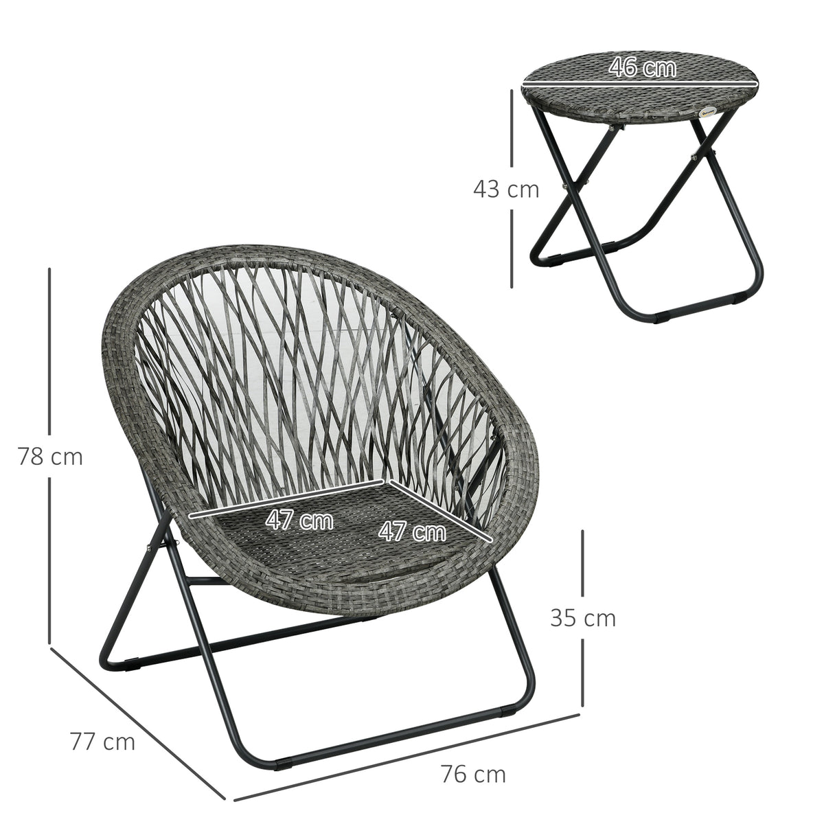 Gartenmöbel-Set, 3-teilig, Rattanoptik, 2 Stühle, 1 Tisch, klappbar, Grau