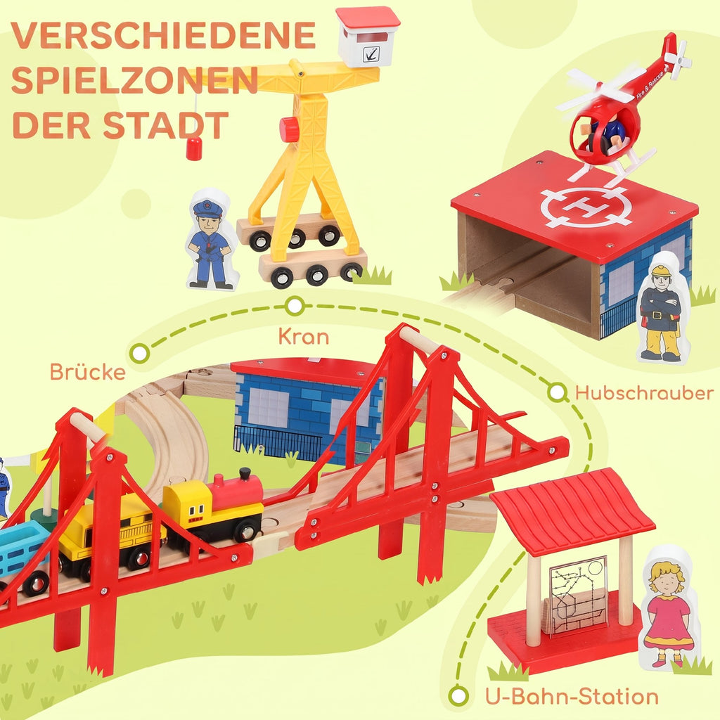133-Piece Wooden Train Set, Toy Train with Crane, Storage Box, for Kids Ages 3+