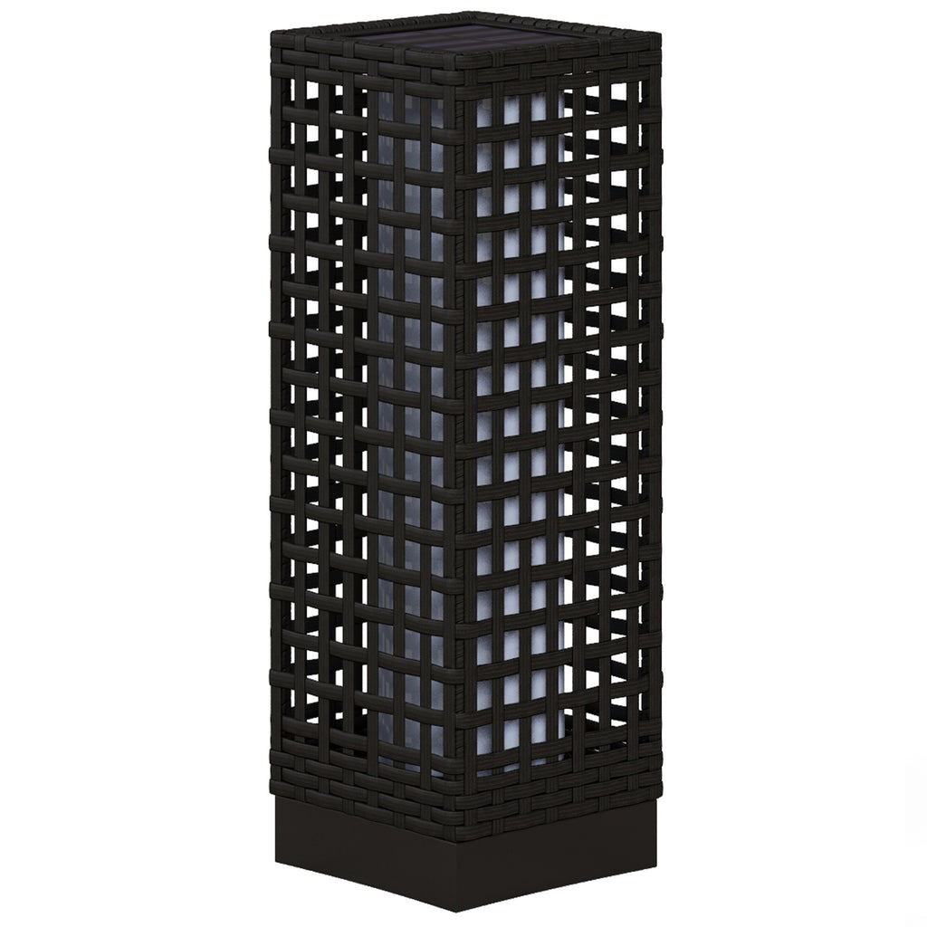 Außenleuchte mit Solarmodul, Einschaltautomatik, 8 h Betriebszeit, Rattanoptik, Stahl, 15,5 x 15,5 x 46 cm, Schwarz