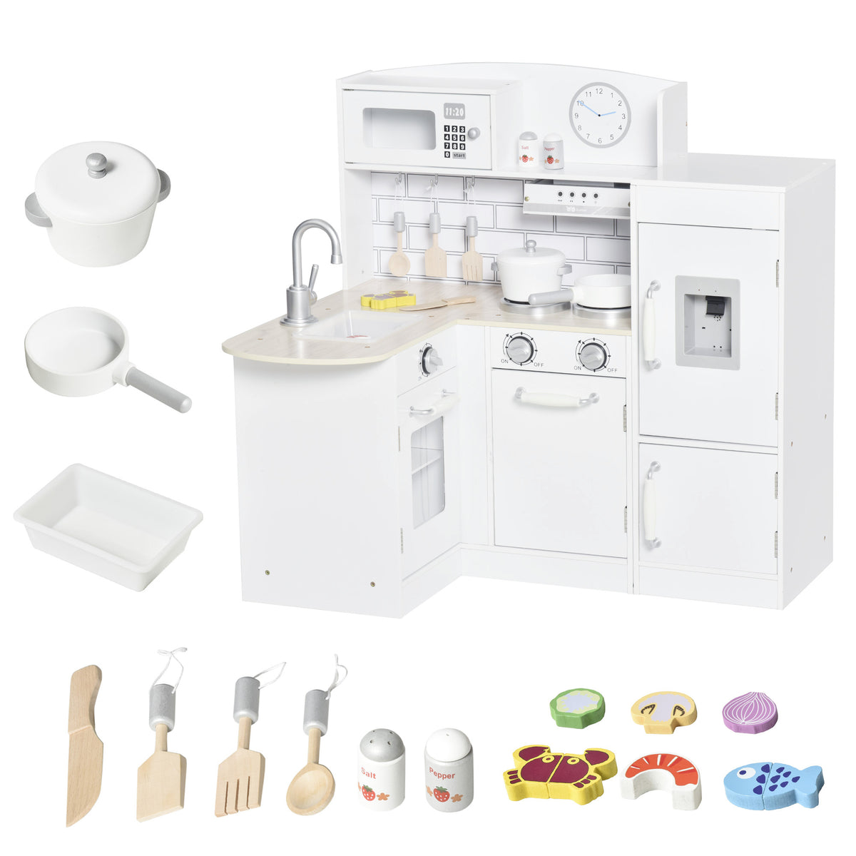 Spielküche, 14-tlg. Zubehör, elektr. Wasserspender, 86 x 64 x 84,5 cm, Weiß