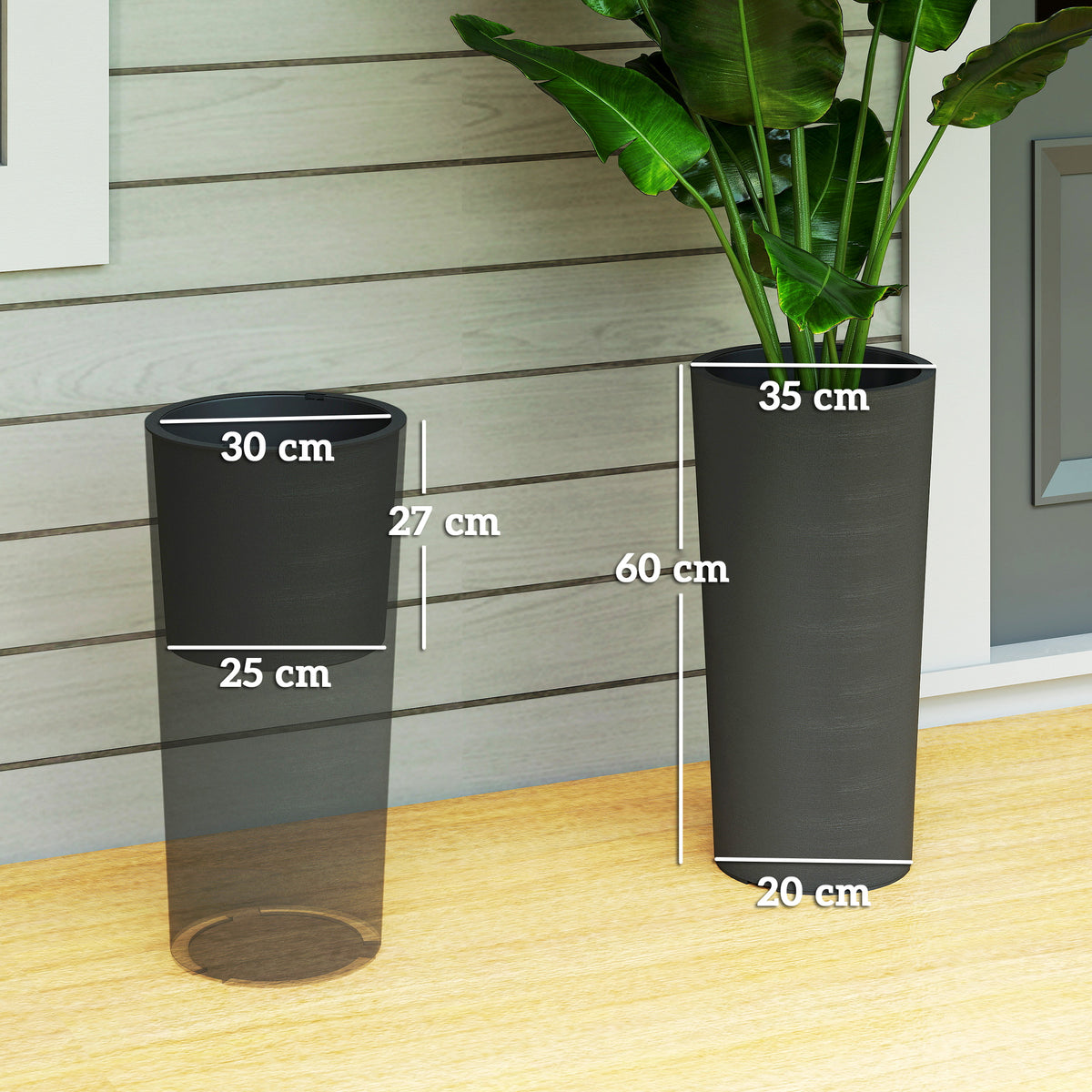 2er Set Blumentopf stapelbar Pflanzkübel mit Löcher 35x35 cm Pflanztöpfe Rund Dunkelgrau