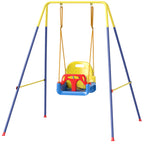 3 in 1 Toddler Swing Set, Folding Child Swing Set with Seat Belt, Adjustable Seat for Outdoor Indoor, Blue