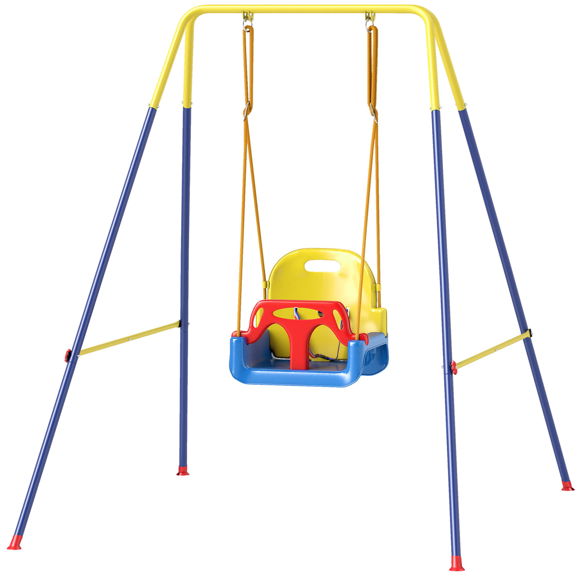 3 in 1 Toddler Swing Set, Folding Child Swing Set with Seat Belt, Adjustable Seat for Outdoor Indoor, Blue