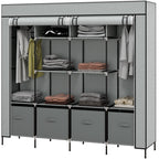 Kleiderschrank Stoffschrank, Türen, 2 Kleiderstangen, 10 Fächer, Grau