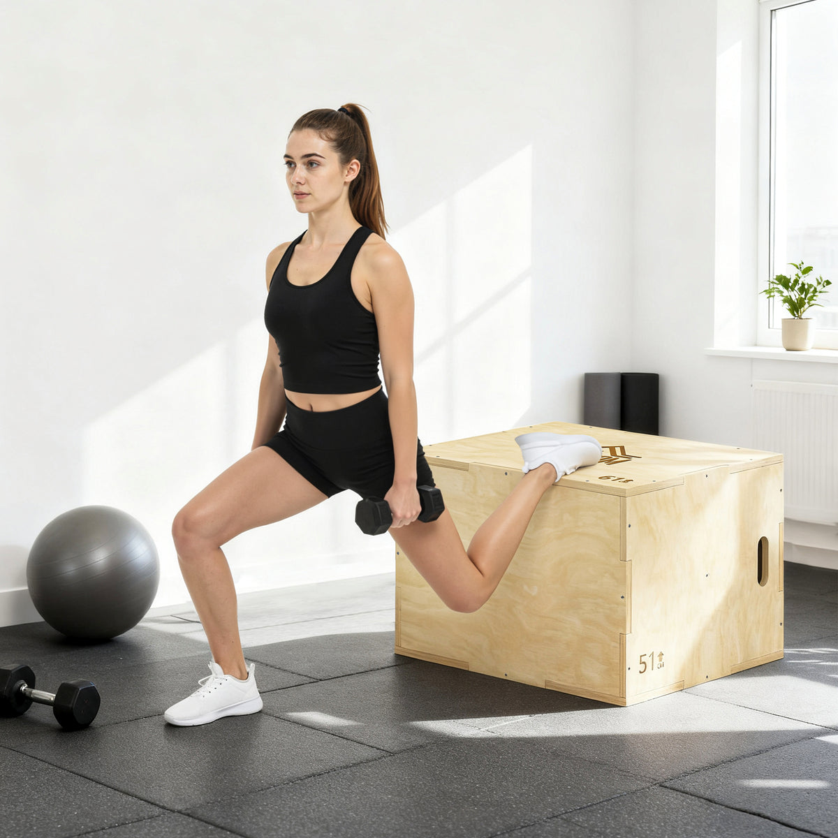 3-in-1 Plyo Box Holz Plyometrische Sprungbox mit 3 Sprungh?hen Griffen 61 x 51 x 76 cm Naturholz