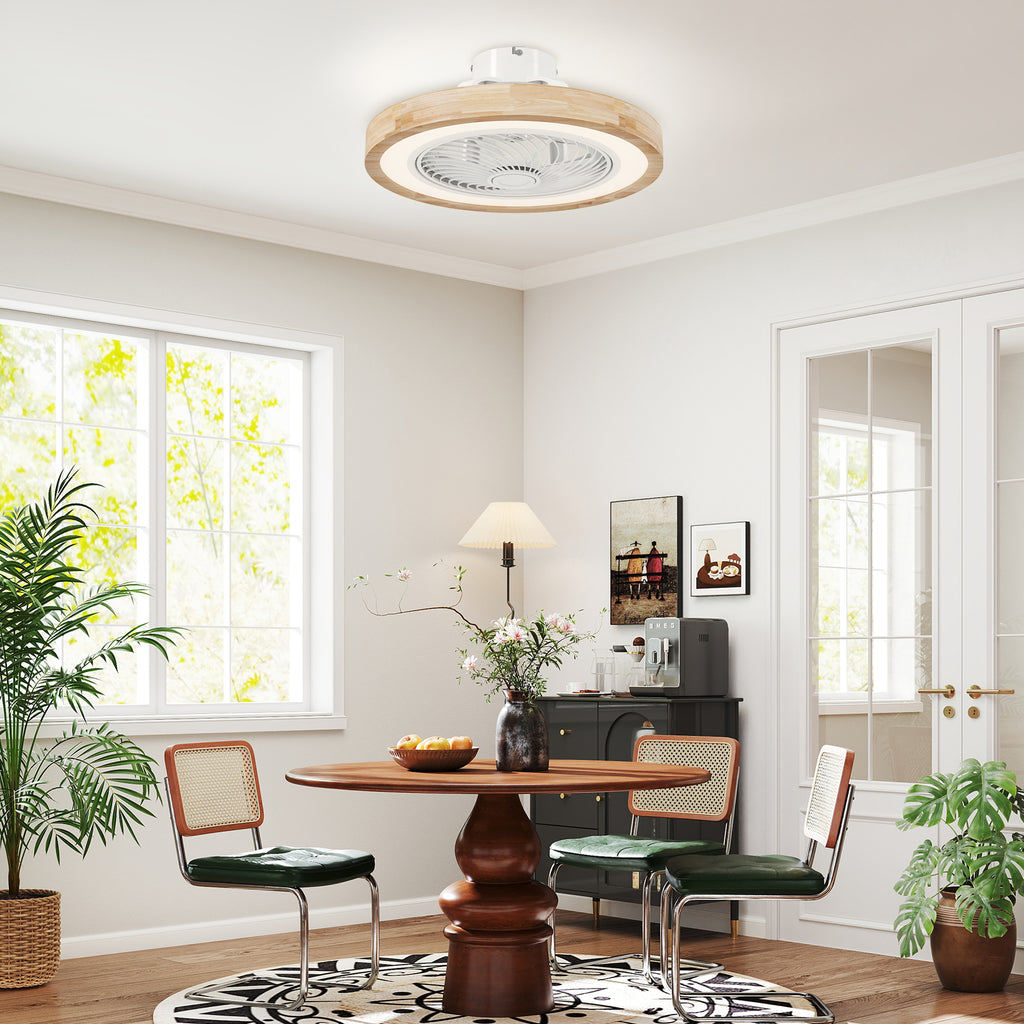 Deckenventilator mit Lampe und Fernbedienung, 6 Geschwindigkeiten, einstellbare Helligkeit, leiser Motor, Hellbraun