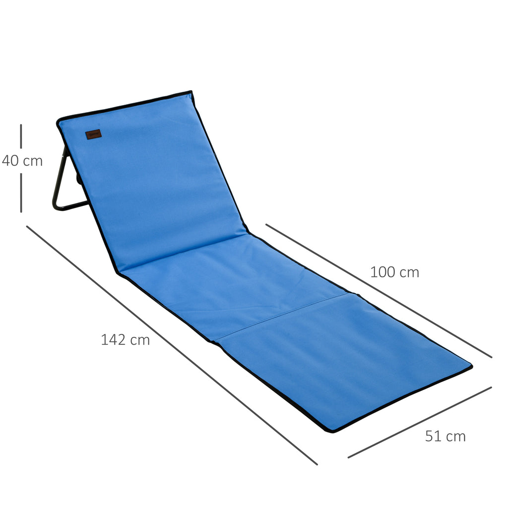Strandliege, klappbar, verstellbare Rücklehne, Tragegurt, weiche Polsterung, Stahlrahmen, Blau, 142x51x40cm