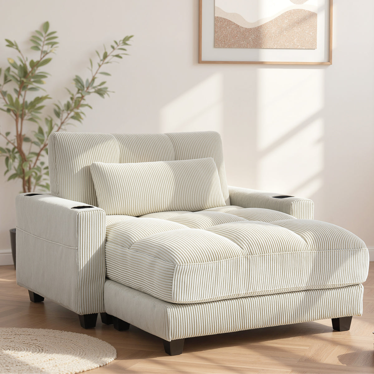 Sofa-Bett mit Kissen, Schaumstoff, zum Bett umwandelbar, Becherhalter, Cremewei?