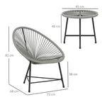 3-teiliges Gartenm?bel-Set, 2 Kunststoffrattan-St¨¹hle, 1 Tisch mit Glasplatte, Stahlrahmen, Outdoor-Sitzm?bel, Grau