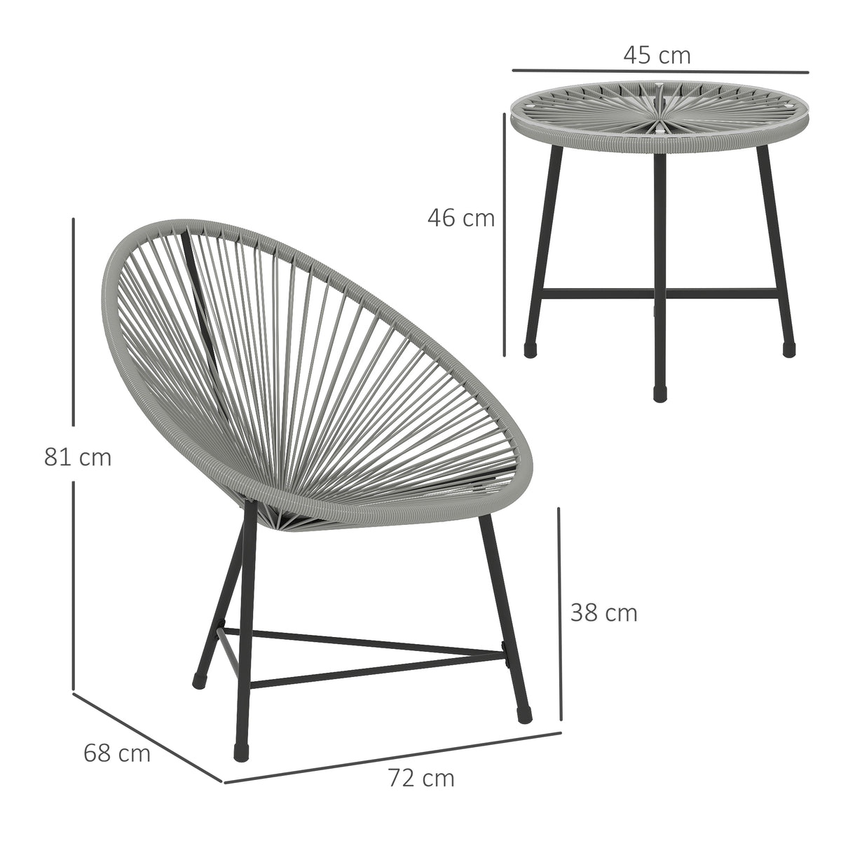 3-teiliges Gartenm?bel-Set, 2 Kunststoffrattan-St¨¹hle, 1 Tisch mit Glasplatte, Stahlrahmen, Outdoor-Sitzm?bel, Grau