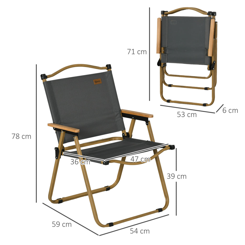 Campingstühle, 2 x Strandstuhl, faltbar, Stahl, Holzoptik, Dunkelgrau