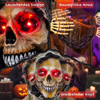170cm Animated Grim Reaper, Life-Size Halloween Animatronic with Moving Hands/Head, Glowing Eyes, Creepy Sound