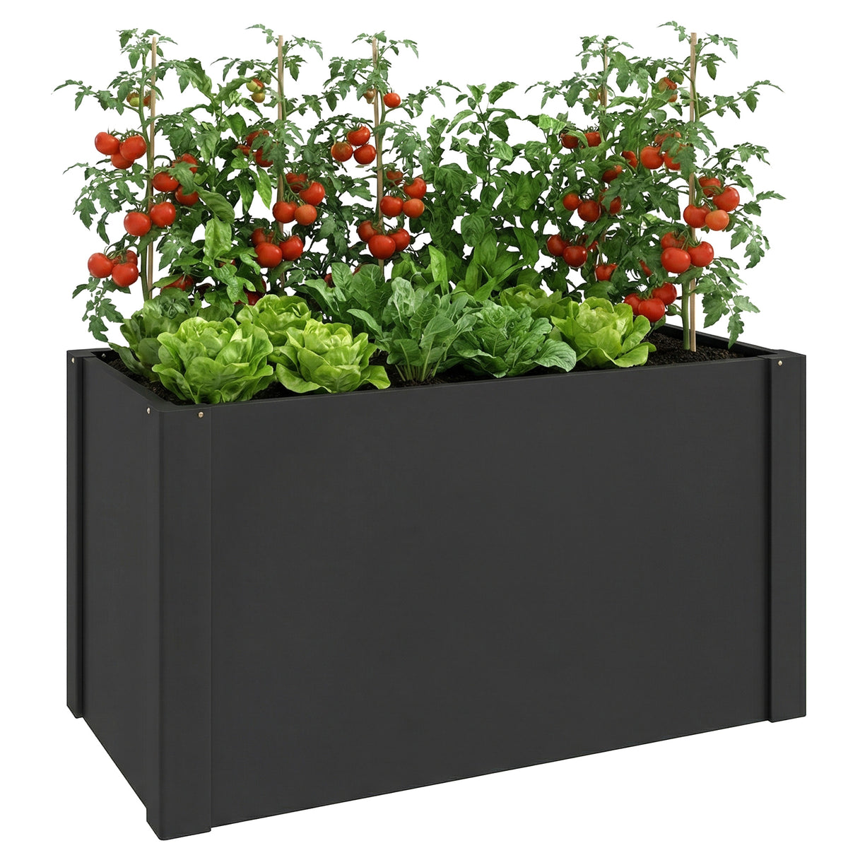 Hochbeet mit offenem Boden, Pflanzkasten mit Verstärkungsstange und Handschuhen, 102 x 52 x 55 cm, Schwarz