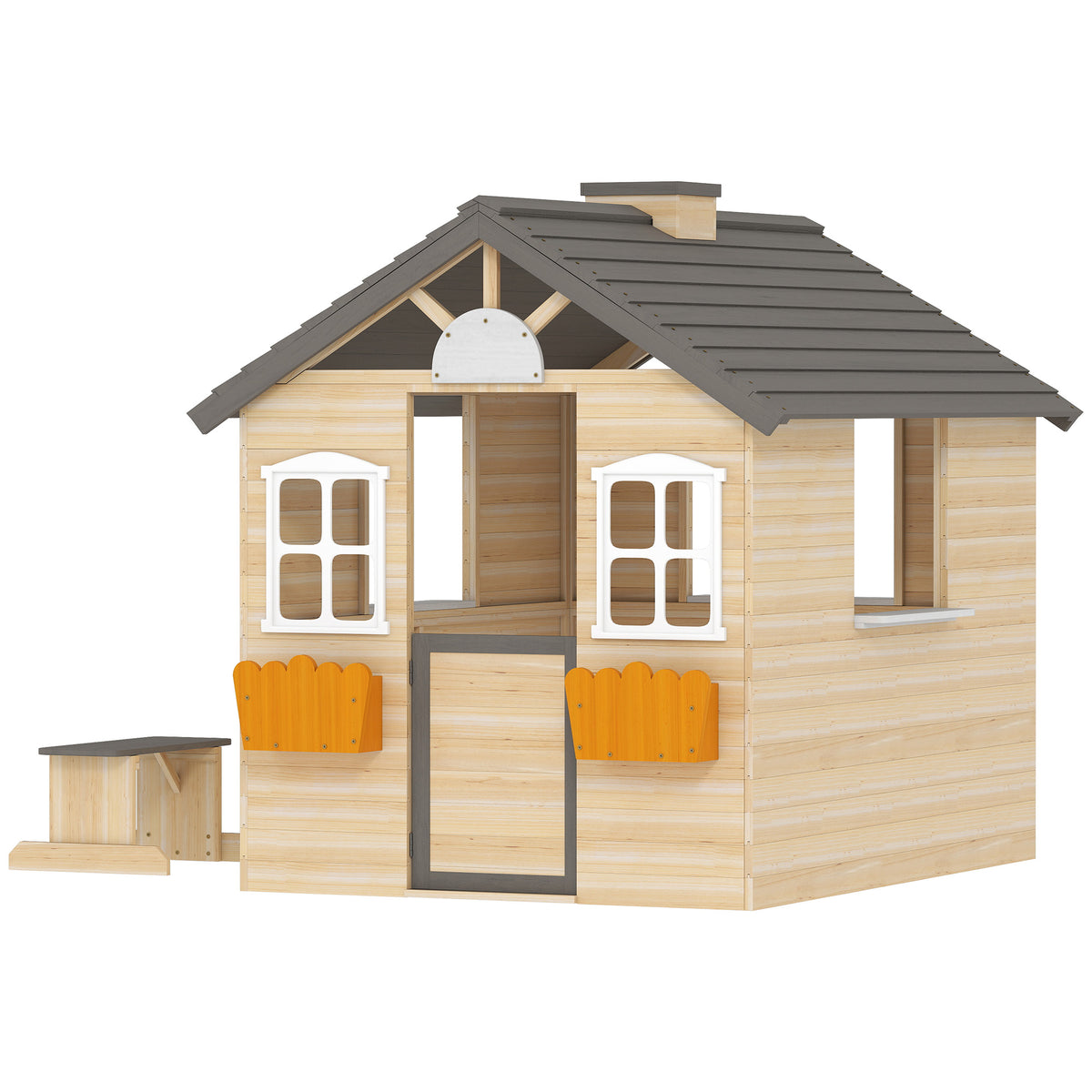 Spielhaus Kinderspielhaus aus Holz mit Tür Fenster Briefkasten Blumentopfrack Gartenhaus für Jungen und Mädchen 3-7 Jahre Kinderspielzeug für Outdoor & Indoor Natur