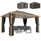 Gartenpavillon ca. 4x3m Aluminium Pavillon mit Polycarbonat-Dach 6 mm Moskitonetz 4 Seitenteile Holzoptik Naturholz