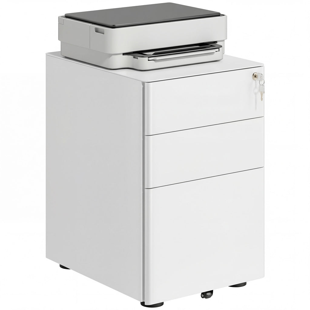 Lockable Cabinet, Rolling Filing Cabinet with 3 Drawers, Steel Office Drawer Unit for A4, Letter, Legal Sized Files