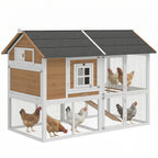Hühnerstall Hühnerhaus mit Auslauf Nistkasten herausziehbarem Tablett Asphaltdach für 4 Hühner 200x104x145cm Holz Braun