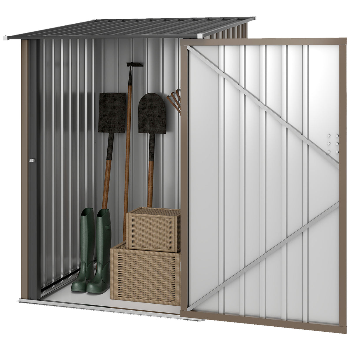 3.3 x 3.4ft Lean To Steel Garden Shed with Locking Door - Brown/Grey