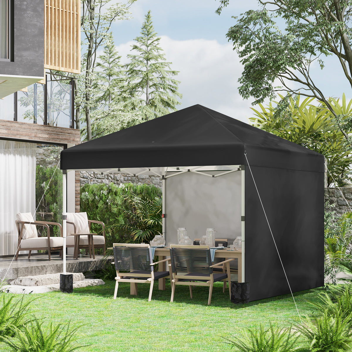 Faltpavillon, 2 Seitenwände, höhenverstellbar, mit Transporttasche, rostfreies Stahlgestell, 3x3 m, Schwarz
