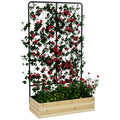 Hochbeet mit Rankgitter, Innenfutter aus Vlies, Naturholz, Stahl, 80x38x145 cm, Schwarz