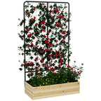 Hochbeet mit Rankgitter, Innenfutter aus Vlies, Naturholz, Stahl, 80x38x145 cm, Schwarz