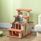 Haustiertreppe, Kratzbaum, 4-stufig, f¨¹r Tiere bis 5 kg, 60x40x64cm, Braun