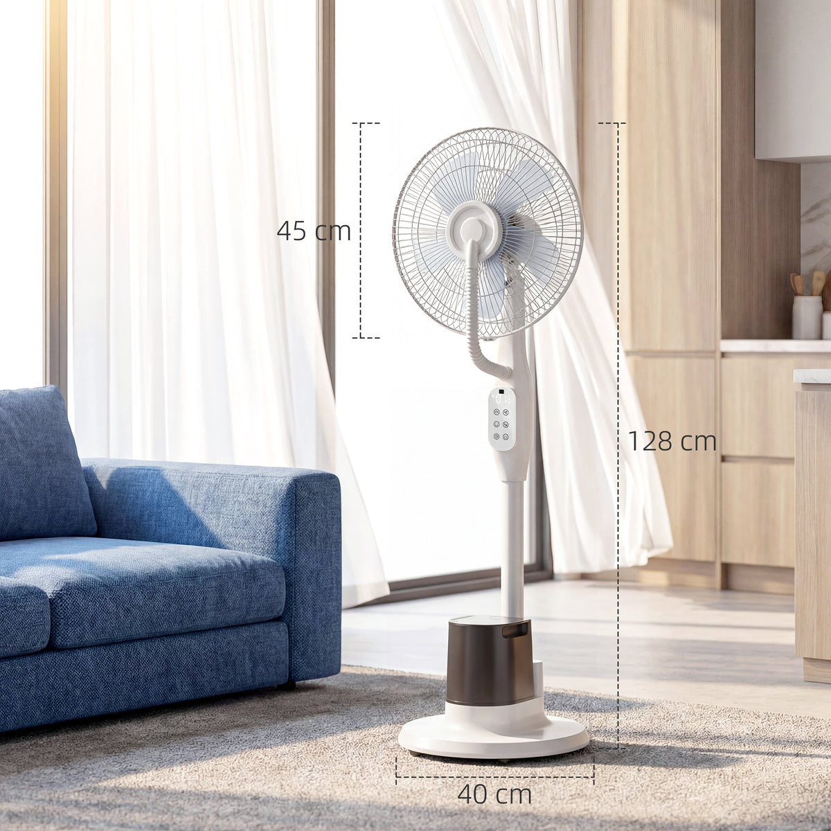 Stehventilator mit Sprühnebel, 70° Oszillation, 3 Geschwindigkeiten, 3 Modi, 3,5L Wassertank, Weiß