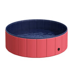  Dog Paddling Pool, Foldable Dog Pool, Leakproof & Hard Plastic, Portable Pet Bathtub with Non-Slip Base & Drainage Hole, for Indoors, Outdoors, Garden, Patio, 100 x 30 cm, Red