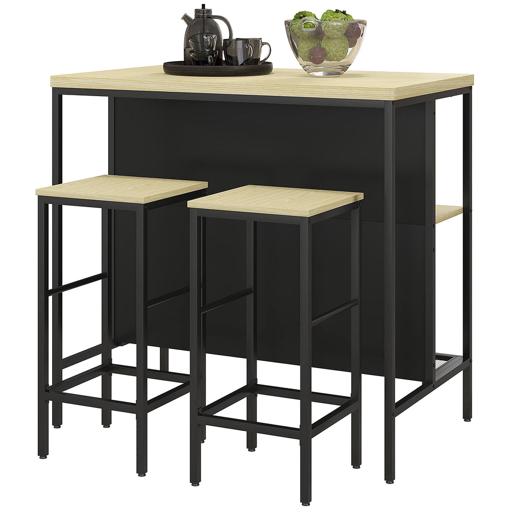 Bar-Set, 2 Barstühle & 1 Bartisch, fleckenresistent, stabil, Stahlrahmen, Schwarz/Eiche