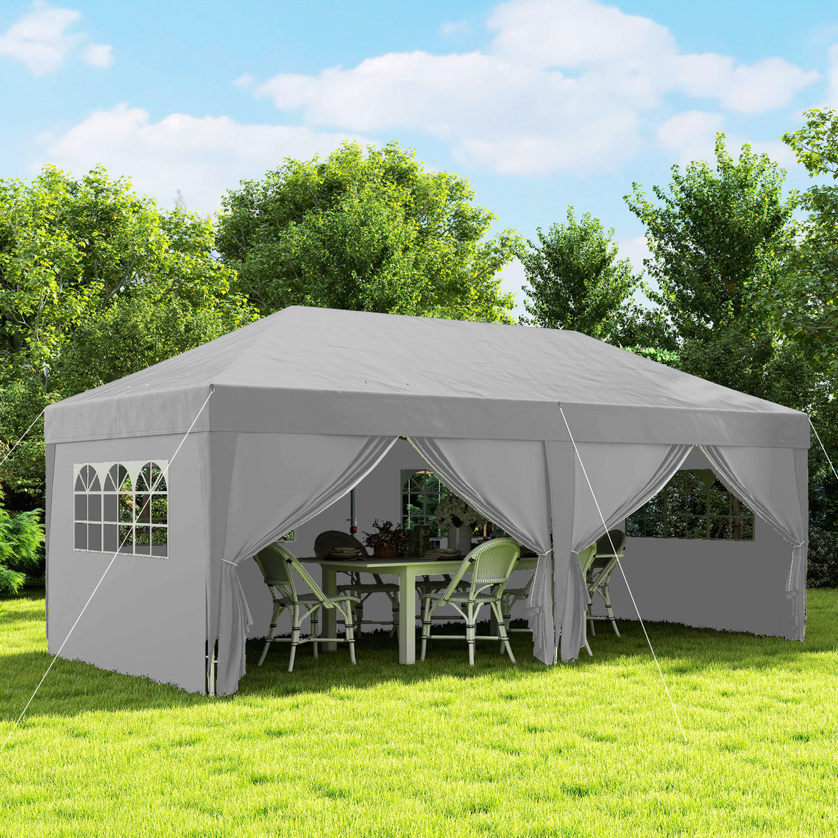 Pavillon ca. 6x3m Stabil Winterfest Pop-up Faltpavillon mit Fenster Reißverschlusstür Seitenteilen UV Schutz