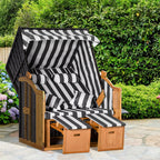 Strandkorb mit Fu?st¨¹tzen, Klapptisch und Nackenrollen, Outdoorm?bel, Natur + Grau + Wei?