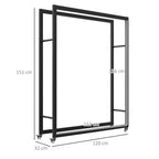 Feuerholzgestell mit Rädern, mobil, Metallrahmen, bis 150 kg, 120 x 32 x 151 cm, schwarz
