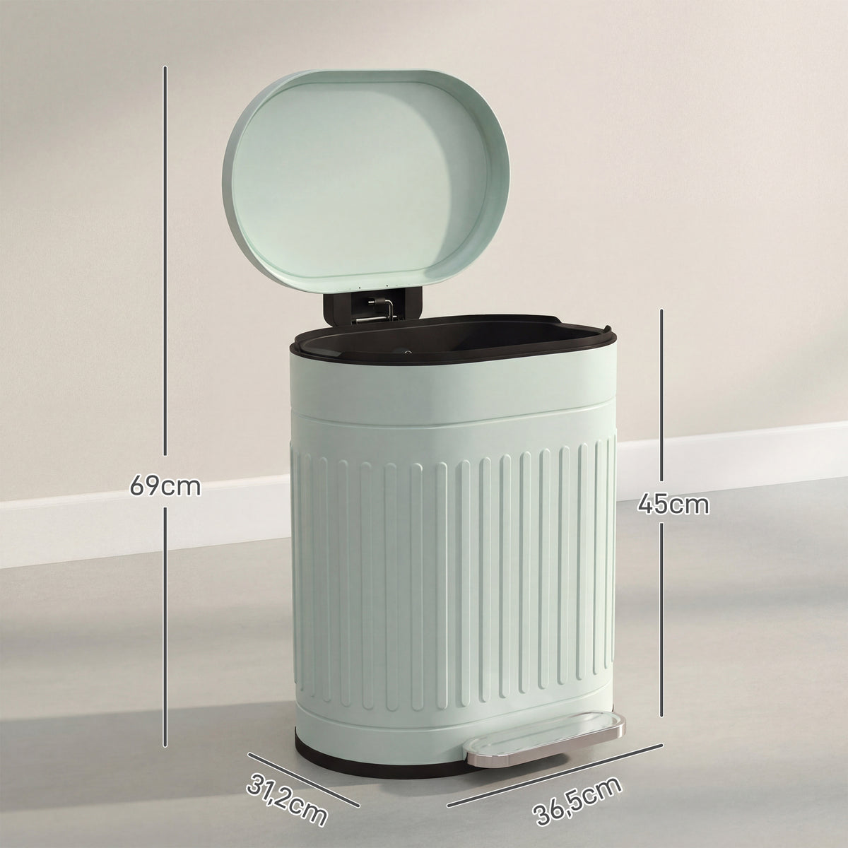 20L Metal Kitchen Bin, with Soft-Close Lid - Light Green