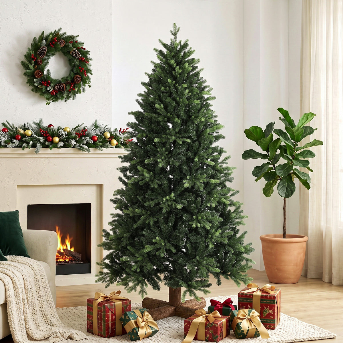 Artificial Christmas Tree, Hinged Xmas Tree with 2419 PE & PVC Branch Tips, 6ft, Green
