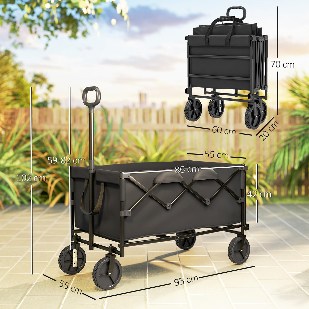 Gartenwagen 100 kg belastbar klappbar Erweiterter Transportwagen mit herausnehmbare Plane Schwarz